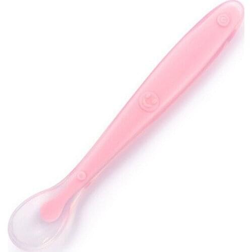 Hot Sale Soft Silicone Spoon Candy Color Temperature Sensing Spoon Children Food Feeding Tools