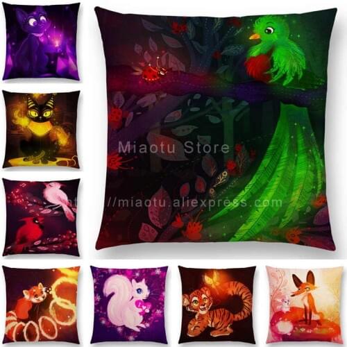 Cute Cartoon Animals Amethyst Kitty Raccoon Squirrel Fox Sofa Throw Pillowcase Tiger Quetzal Cat Bird Sapphire Cushion Cover