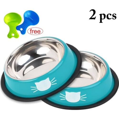 2PCS New Pet Bowl Stainless Steel Pet Food Bowl Catprint Pet Feeding Bowl with 2 Scoops Dog Cats Puppy Outdoor Food Dish