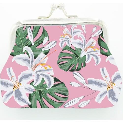 Fashion tropical style flower painted coin purse girl coin purse stationery bag classic ladies double buckle small wallet