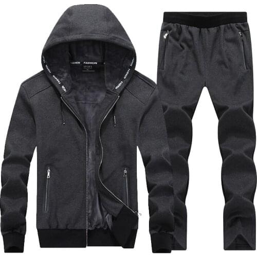 Men Running Set Clothing Sportswear 2018 Winter Fleece Velvet Hoodies Sweatshirts Sets Tracksuits Suit Male Jacket+Pants 2pcs
