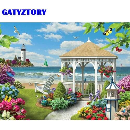 GATYZTORY Paint By Numbers Butterfly Seascape Acrylic Drawing Canvas Oil Painting Flower Full Set For Adults Home Decoration G