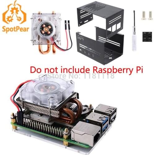 Raspberry Pi 4B/3B+ Model B Low-Profile ICE Tower Cooling Fan with Metal Case