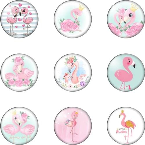 New Lovely Birds Flamingo Cute Animals round Photo Glass Cabochon Demo Flat Back Making Findings Handmade DIY Accessories