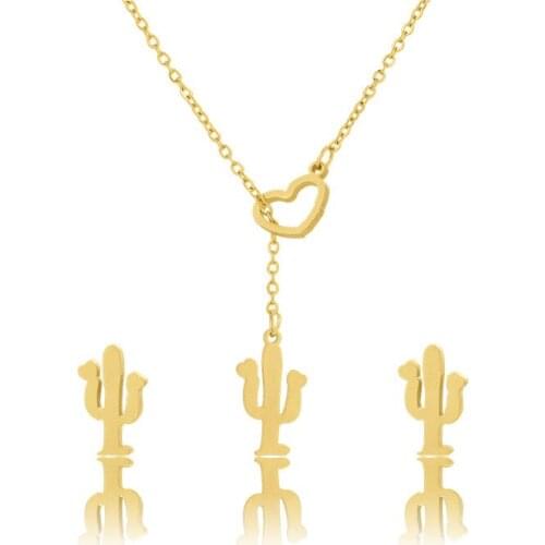 Cactus Tree Pendant Necklace For Women Girl Chain Collar Female Shining Best Party Jewelry Gift Wholesale Dropshipping 45cm/set