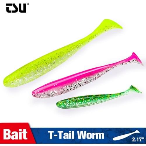 TSURINOYA 20PCS 65mm 75mm Fishing Lures T Tail Wrom Double Color Artificial Bait Tackle Jerkbaits Pike Bass