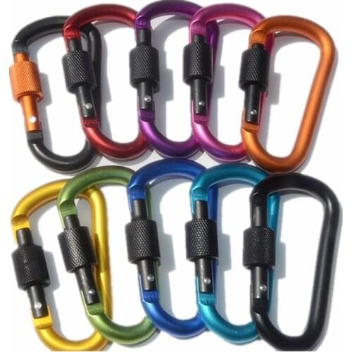 Random Color Outdoor Camping Hiking Belt Buckle Color Aluminum Alloy D-type Button Screw Lock Survival Safety Carabiner Chain