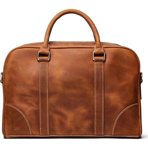 Luxury Real Crazy Horse Leather Mens Business Bag Male Briefcase Large Capacity Travel Shoulder Messenger Laptop Bags