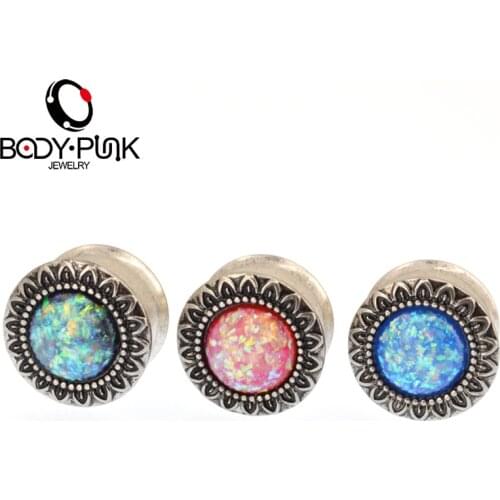 BODY PUNK Trendy Earrings Polished Plugs & Tunnel Stainless Steel Body Piercing Jewelry With Lace Ear Expaners 3 Color PLG 123