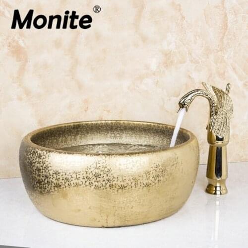 Tall Golden Swan Basin Tap Bathroom Set Sink Washbasin Ceramice Lavatory Bath Sink Combine Set Torneira Tap Mixer Faucet