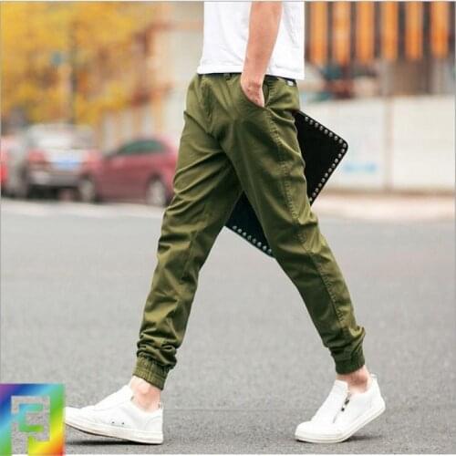 Large Size Summer New Style Korean Trousers Slim-fit Mens Ninth Pants Casual Streetwear Pants Men Solid Color Nine-point Pants