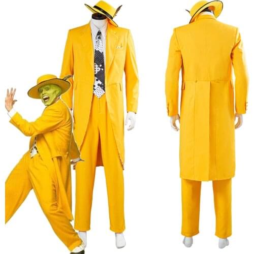 In the stock The Mask Jim Carrey Cosplay Costume Yellow Suit Men jacket Uniform Outfits Halloween Carnival Costume boy Xmas gift