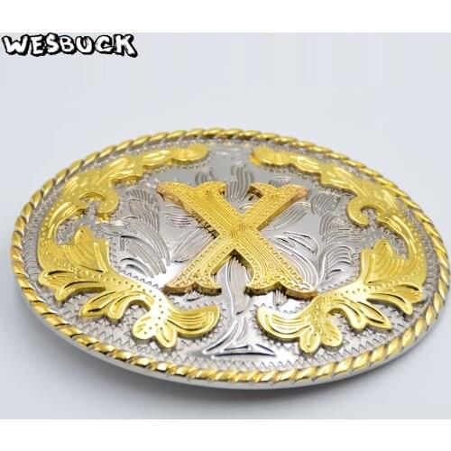 WesBuck Brand New Style Western Men Golden Initial Letter X Belt Buckle With Oval Metal Cowboy Belt Head Jewelry