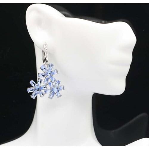 40x28mm Anniversary Jewelry Set Created Blue Violet Tanzanite White CZ Bride Wedding Silver Pendant Earrings