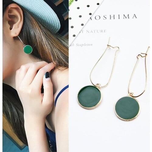 South Korea Simple Green Drop Oil Circle ear Heart Earrings Female Personality Earrings jewelry