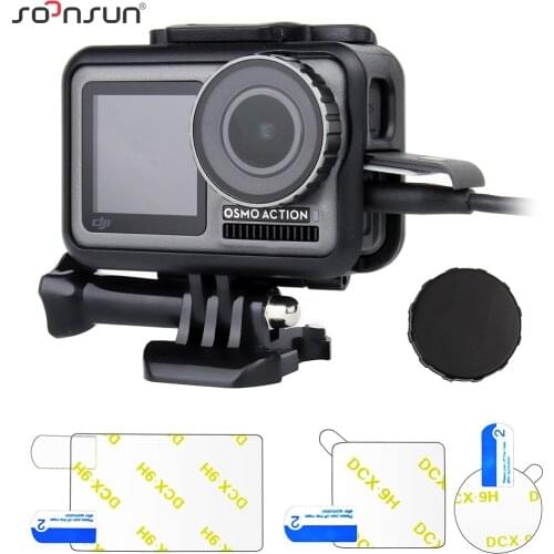SOONSUN Protective Frame Border Housing Case + Screen Protector Film + Lens Cap Cover for DJI Osmo Action Camera Mount Accessory
