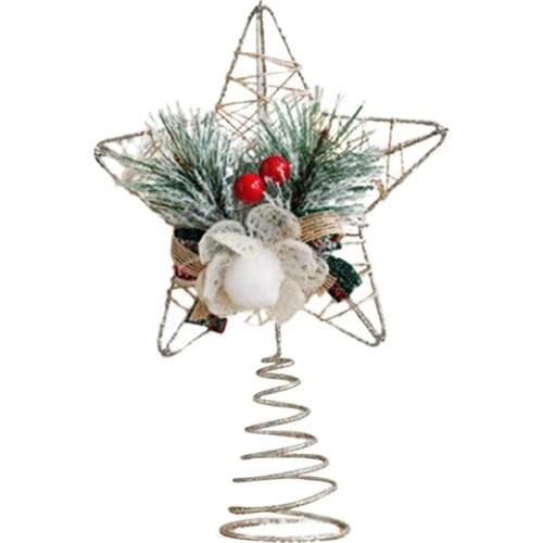 Iron Stars Christmas Tree Top Three-dimensional Hollow Xmas Accessories Holiday Party Foam Artificial Plant Rope Home Decor