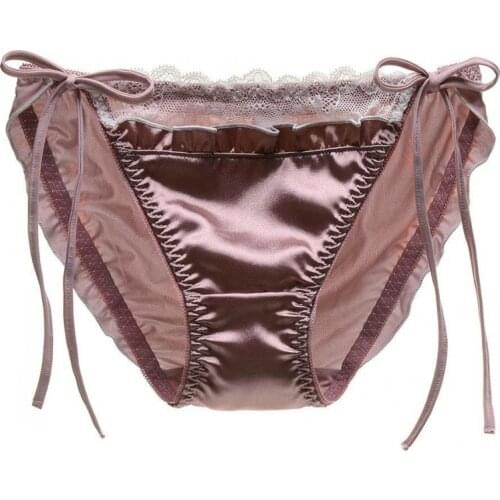 Satin Lace Lolita Style Half Pack Sexy Womens Pantie Bow Hip Lift Elastic Comfortable Breathable Low Waist Female Underpant A90