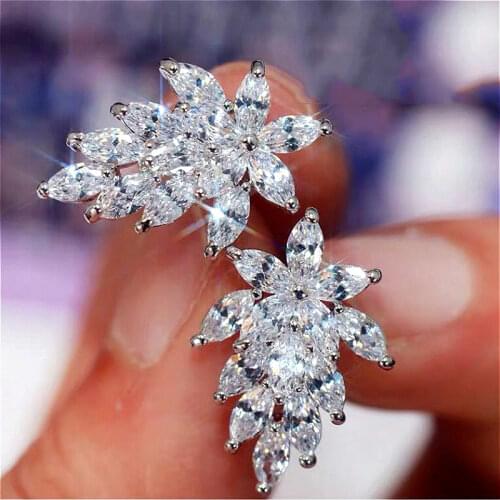 Flower Shaped Earrings White Gold Color Top Quality Cubic Zircon Stud For Women Dinner Wedding Fashion Jewelry CEP558