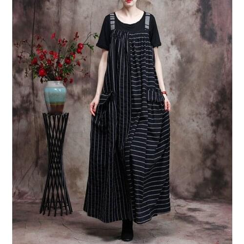 2021 New Dress Spring Summer Women Large size Fashion Dress Women Casual irregular Striped Spliced pocket Loose Dress