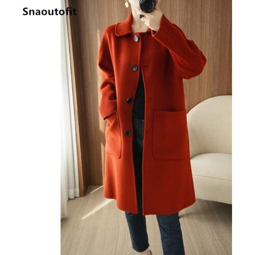 High-End Double-Sided Woolen Coat Women 2021 New Autumn Winter Temperament Commuting Lapel Pure Wool Mid-Length Loose Thick Coat