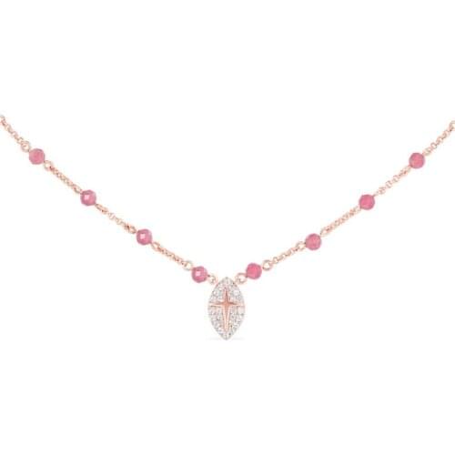 SLJELY Fashion Rose Gold Color 925 Sterling Silver Pink Beads Necklace with Embellished Pendant Zirconia CZ Women Brand Jewelry