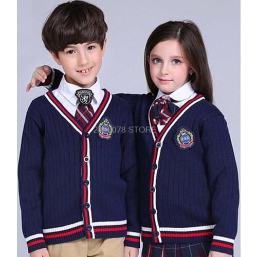 Boys Girls Winter Knitwear Sweater Clothes Teenager Kids School Cardigan Knitted Sweater Toddler White Child Tops 3-14Years