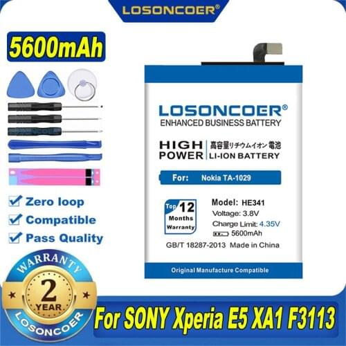 100% Original LOSONCOER 5600mAh HE341 Battery For Nokia 2.1 TA-1080 TA-1029 Phone Battery