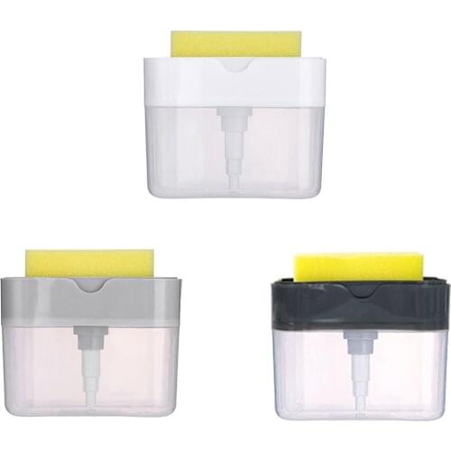 2 in 1 Scrubbing Liquid Detergent Dispenser Press-type Liquid Soap Box Pump Organizer with Sponge Kitchen Tool Bathroom Supplies