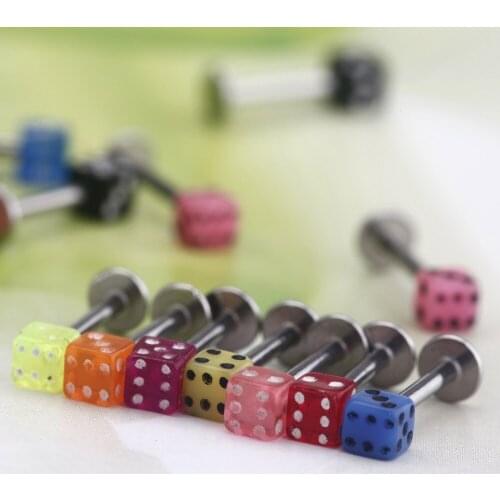 20pcs Colorful Stainless Steel Dice Lip Rings Bars Labret Stud Piercing