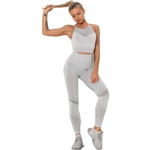 2021 Seamless Yoga Set Women Sportswear Gym Clothing Fitness Long Sleeve Crop Top High Waist Leggings+Sport Bra Sports Tracksuit