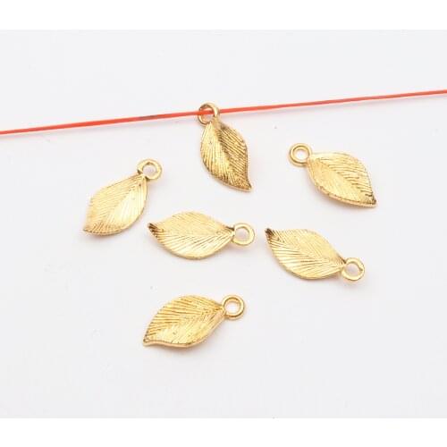 50pcs Antique Gold Leaf Shape Sparer Beads Metal Charm Pendant For Jewelry Making Diy Bracelets Wristbands HandMade