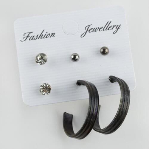 6'lı Cubic Zirconia Metal Ring Earrings 2,5 cm