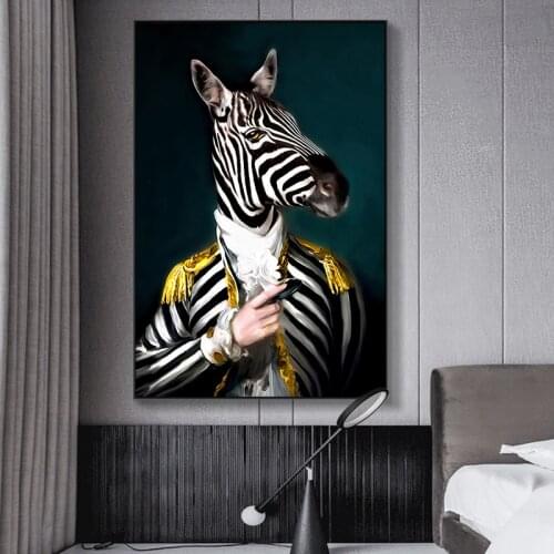 Abstract Portrait Posters and Prints Wall Art Canvas Painting Zebra Head and Human Body Pictures for Living Room home Decor