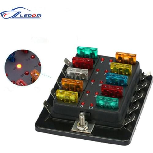 4 Way 6 Way 10 Way Blade Fuse Box Holder with LED Warning Light for Car Boat Marine Trike 12V 24V Medium Size Fuses
