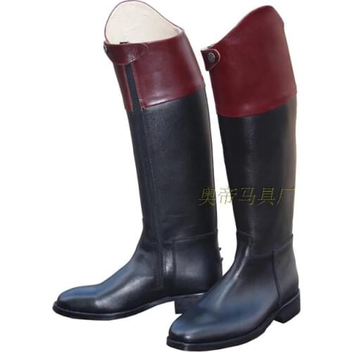 Aoud Horse Riding Boots Full Leather Dressage Boots Equestrian Boots Flank Zipper Contrast Color Unisex Horse Riding Equipment