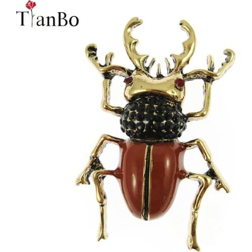 TianBo 2 Colors Available Rhinestone Beetle Brooches for Women Enamel Insect Brooch Pin Small Bugs Jewelry New Arrival Gift