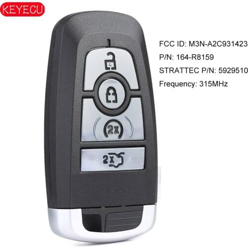 KEYECU Smart 4B Remote Key Fob 315MHz/433MHz/868MHz /433.92MHz for Ford Mustang 2017-2018 P/N:164-R8159 FCCID: M3N-A2C931423