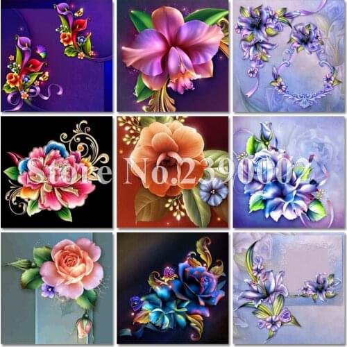DIY Diamond Painting Cartoon Flowers Cross Stitch Rose Peony Diamond Mosaic Sets Embroidery Handicraft Christmas Gift Home Decor