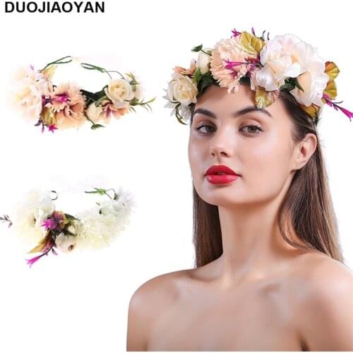 DUOJIAOYAN artificial flower women headband wedding bride crown hairband headwear festival party floral hair accessorieas