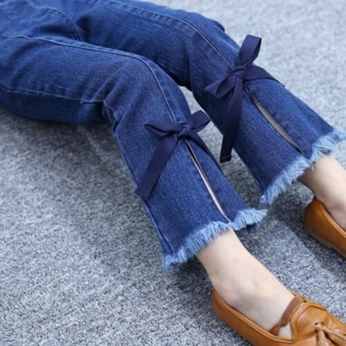 Girls Jeans Spring and Autumn New Joker Tide Slim Childrens Thin Trousers Childrens Bell Bottoms 3-10 Ages
