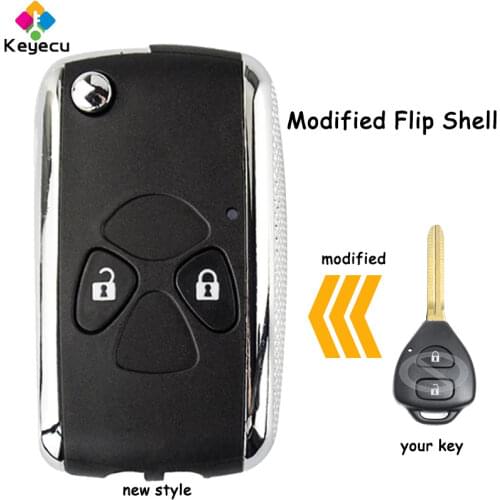 KEYECU Modified Flip Remote Key Shell Case With 2 Button & TOY43 Blade - FOB for Toyota Hiace Vigo Tokai Hilux Yaris Hatch Sedan