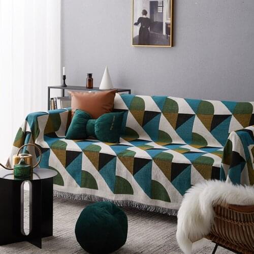 Creative Sofa Covers for Living Room AB Side Sofa Towel Geometric Pattern Couch Towel Non-Slip Modern Throw Blanket Soft