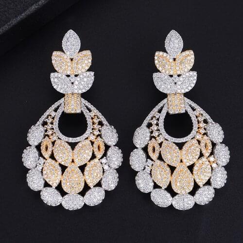 LARRAURI 2020 Geometric Hollow Engagement Cubic Zirconia Drop Women Earrings Fashion Jewelry Deluxe Bridal Wedding Earrings