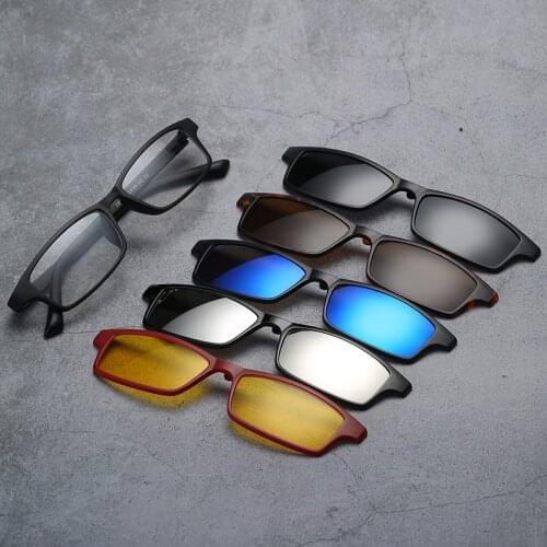 Width-138 Five Lenses 5+1 Polarized Sunglasses Magnetic Myopia Glasses Polarized Men Women Narrow Lenses Glasses Frame Sun Clips