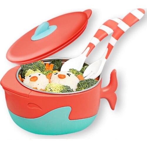 Baby Food Feeding Set 6PCS Kids Tableware Thermal Stainless Steel Bowl Silicone Spoon Fork Toddler Cup Insulated Sucker