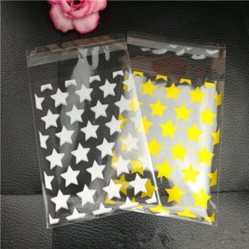 New 100pcs/Set Wedding Candy Gift Plastic Cookie Bags White Star Transparent Christmas Biscuits Baking Packaging Bag