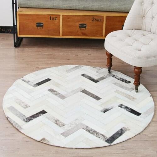 2018 New Hand Stitching Cowhide Round Carpets The Sitting Room The Bedroom Rugs The Sofa Geometric Luxury Large Carpet