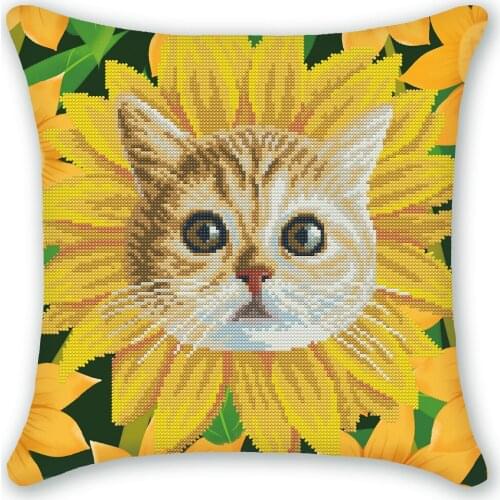 New 5D DIY Diamond Painting Sunflower Cat Cushion Cover Replacement Pillow Case Cute Cartoon Mosaic Cross Stitch Kit Home Decor