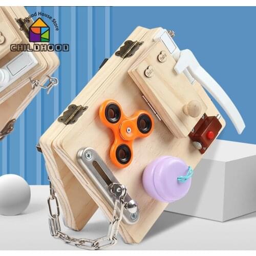 Childrens Educational Montessori Teaching Aids Folding Busy Board Life Skills Training Unlocking Busy Block Building Blocks Toy